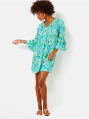 Lilly Pulitzer Danika 3/4 Sleeve Tunic Dress Tropical Print Coastal Women’s 2